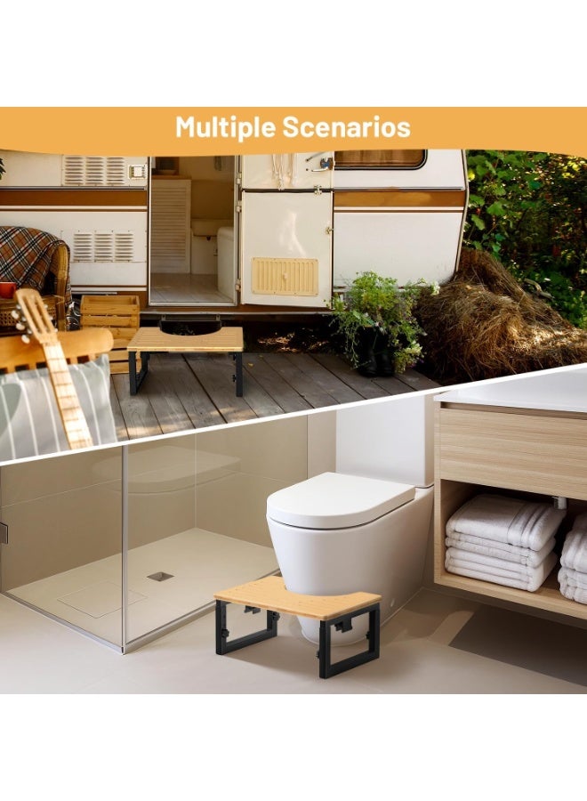 Bamboo Toilet Stool, Poop stool Foldable,7 8 9 Inches Adjustable Heights Potty Stool For Adults kids, Portable Pooping Foot Stool For Bathroom RV, Sturdy Squat Stool Potty 500 lbs Capability, Non-Slip - Image 5